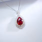 S925 Silver Teardrop Lab Ruby Pendant Full Diamond Halo Choker - Photo 4