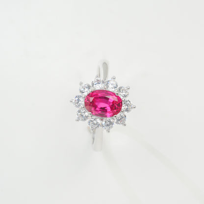 S925 Sterling Silver Lab Ruby Sunflower Ring for Women, Vintage Versatile Premium - Photo 5