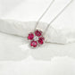 S925 Silver Four-Leaf Clover Flower Lab Ruby Pendant Necklace, Versatile Birthday Valentines - Photo 3