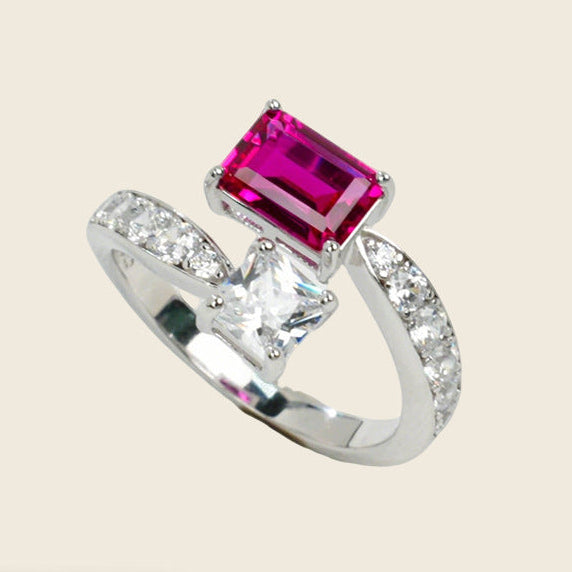 925 Sterling Silver Lab Ruby Emerald-Cut Ring - Photo 1