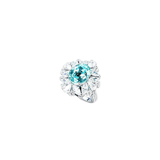 S925 Silver Oval Lab Paraiba Tsavorite Full Pear Diamond Halo Ring, Evening - Photo 5