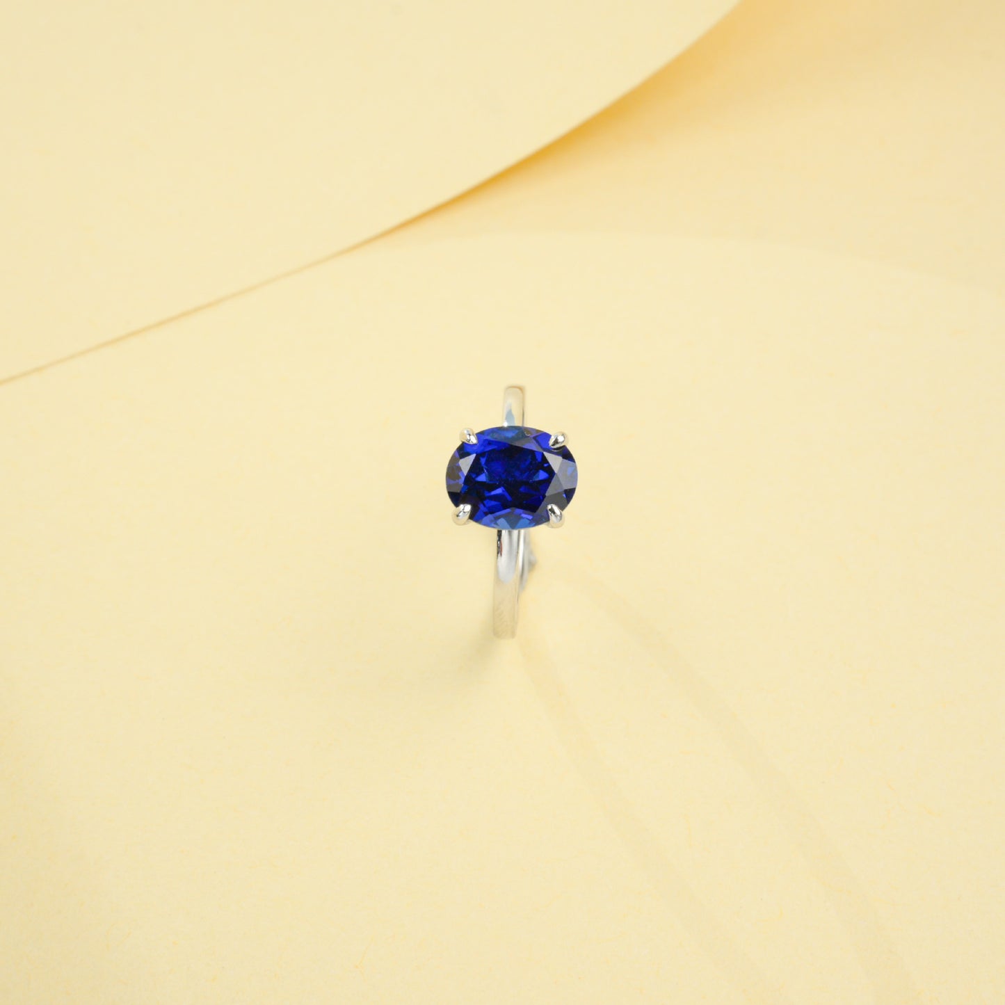 S925 Sterling Silver Oval Lab Sapphire Ring for Women, Minimalist - Photo 3