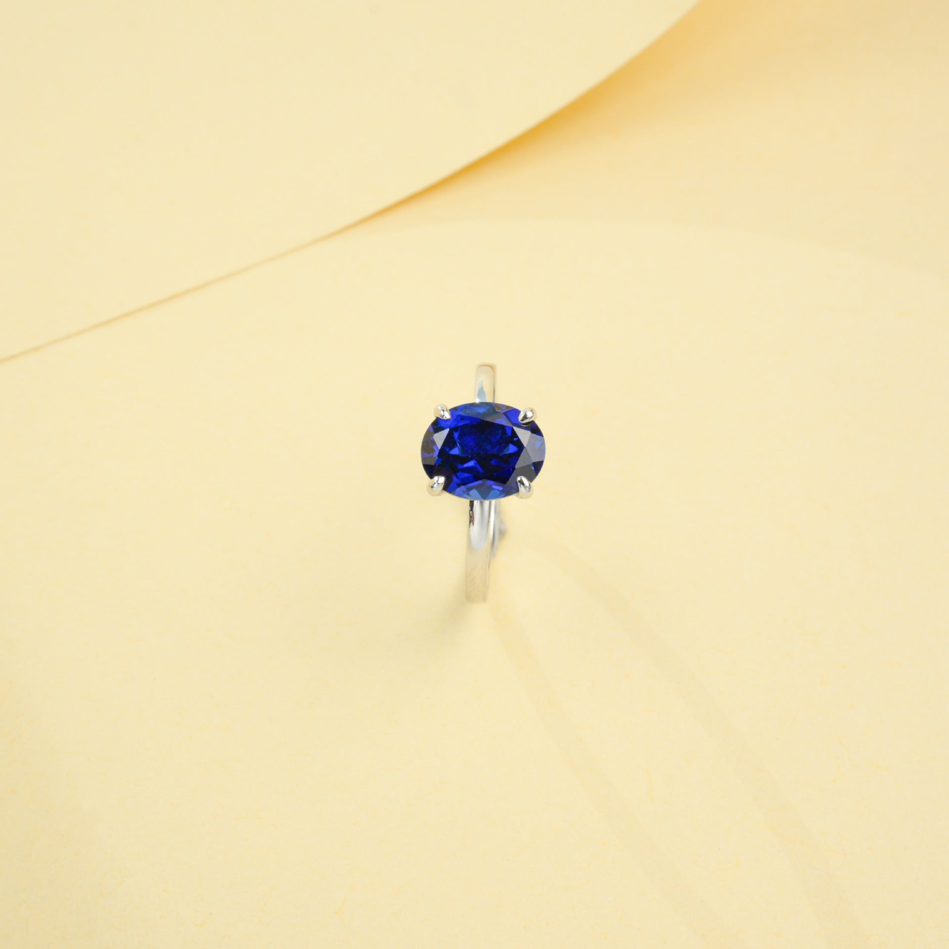 S925 Sterling Silver Oval Lab Sapphire Ring for Women, Minimalist - Photo 3
