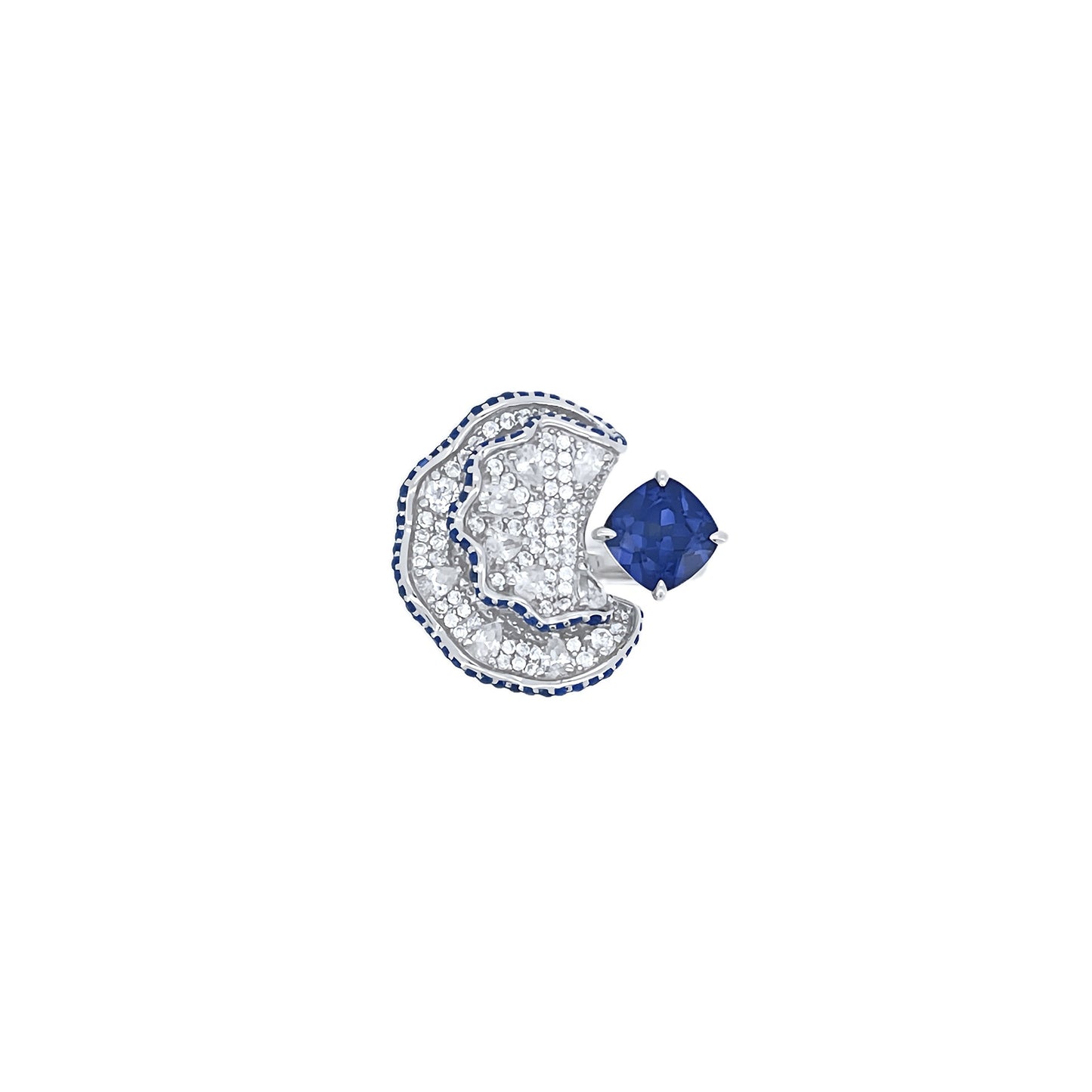 S925 Silver coloured Gemstone Irregular Wave Edge Ring Cushion, Artistic Versatile Ring - Photo 4