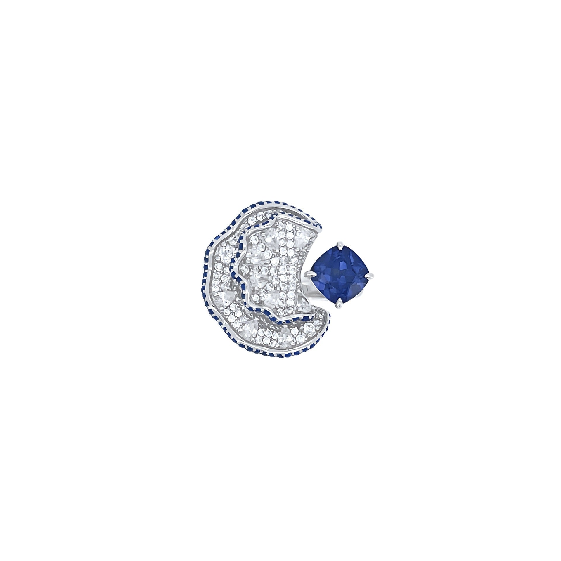 S925 Silver coloured Gemstone Irregular Wave Edge Ring Cushion, Artistic Versatile Ring - Photo 4