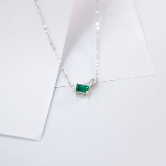 S925 Silver Lab Emerald Necklace Square Unique Premium - Photo 3