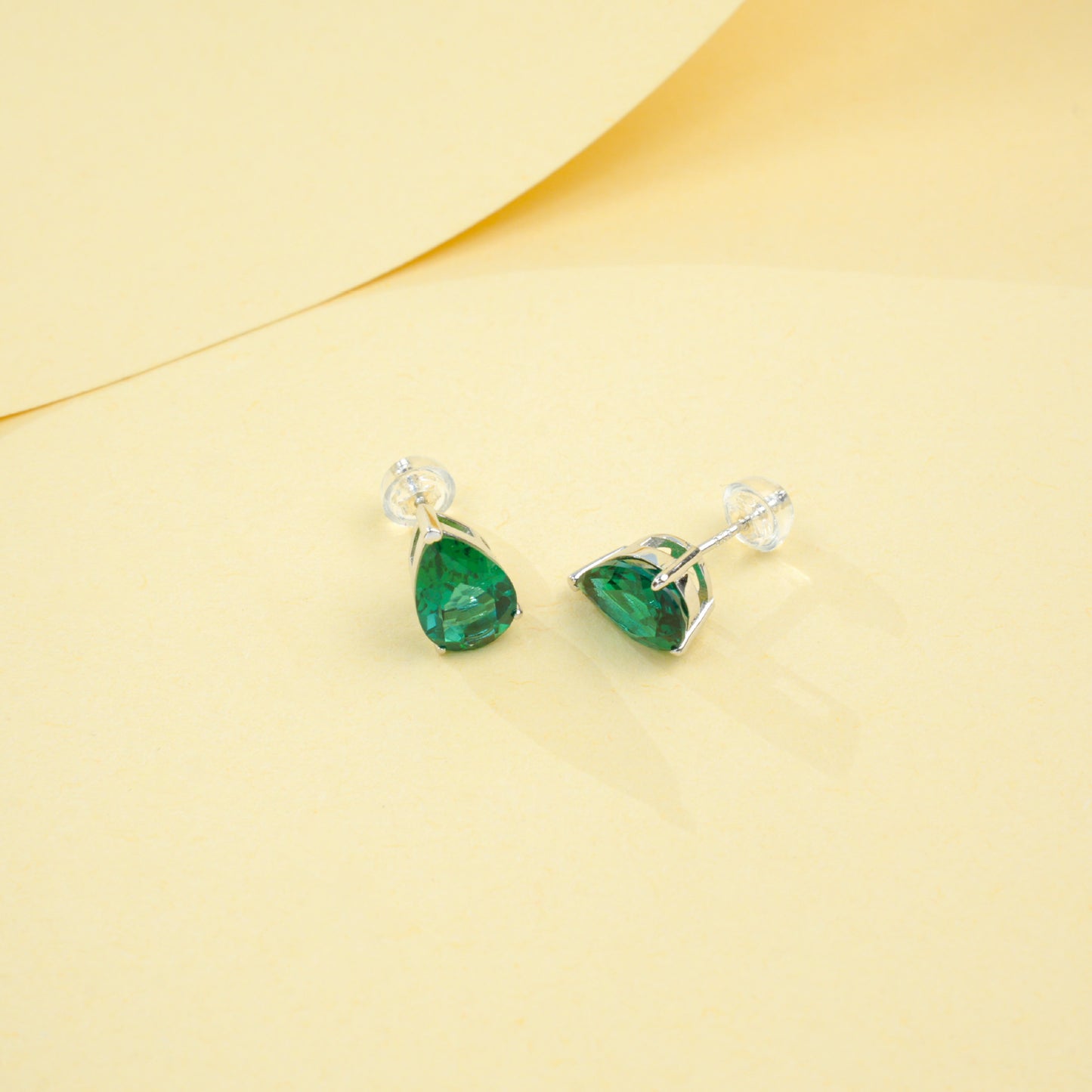 S925 Sterling Silver Lab Emerald Teardrop Earrings, Vintage for Women - Photo 3