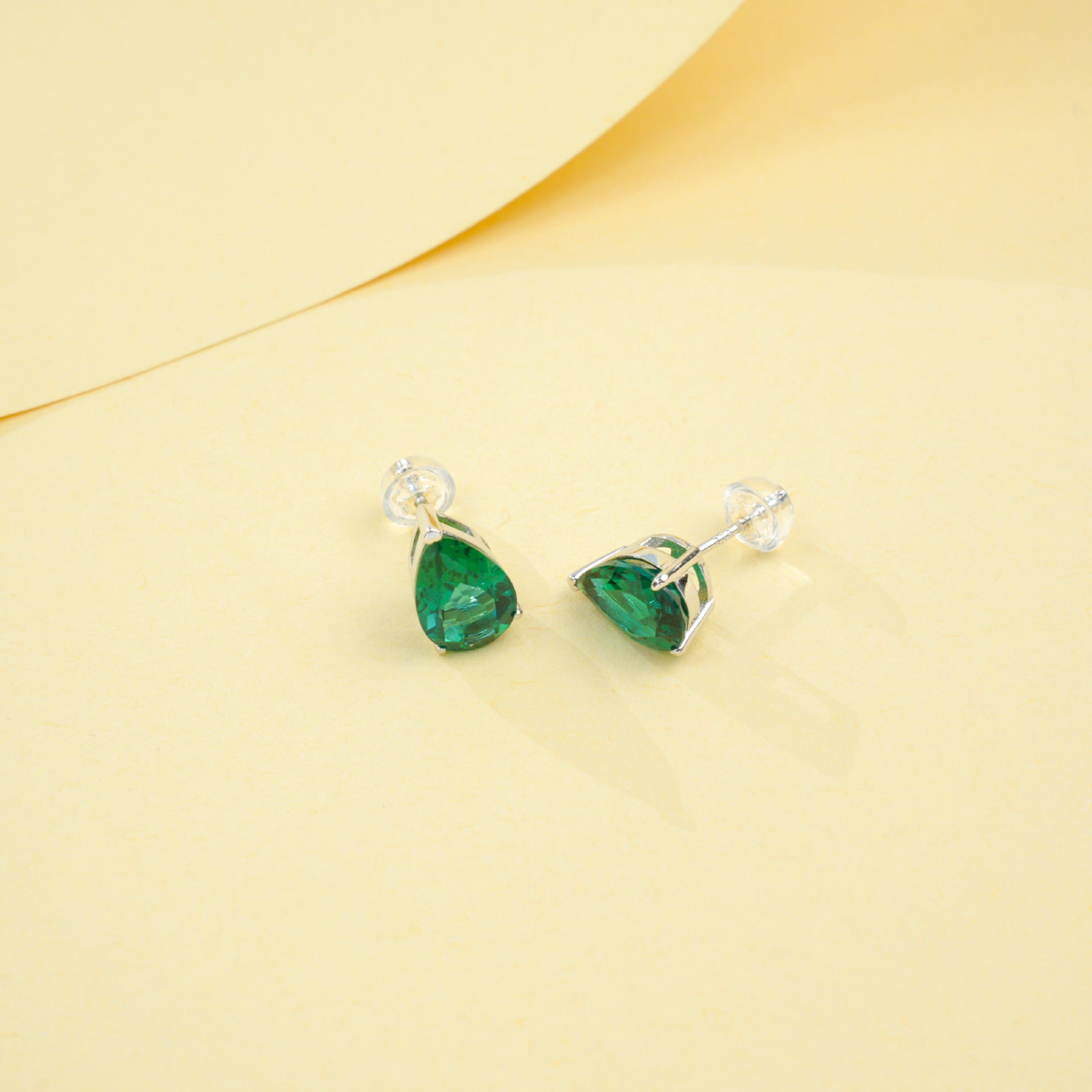 S925 Sterling Silver Lab Emerald Teardrop Earrings, Vintage for Women - Photo 3