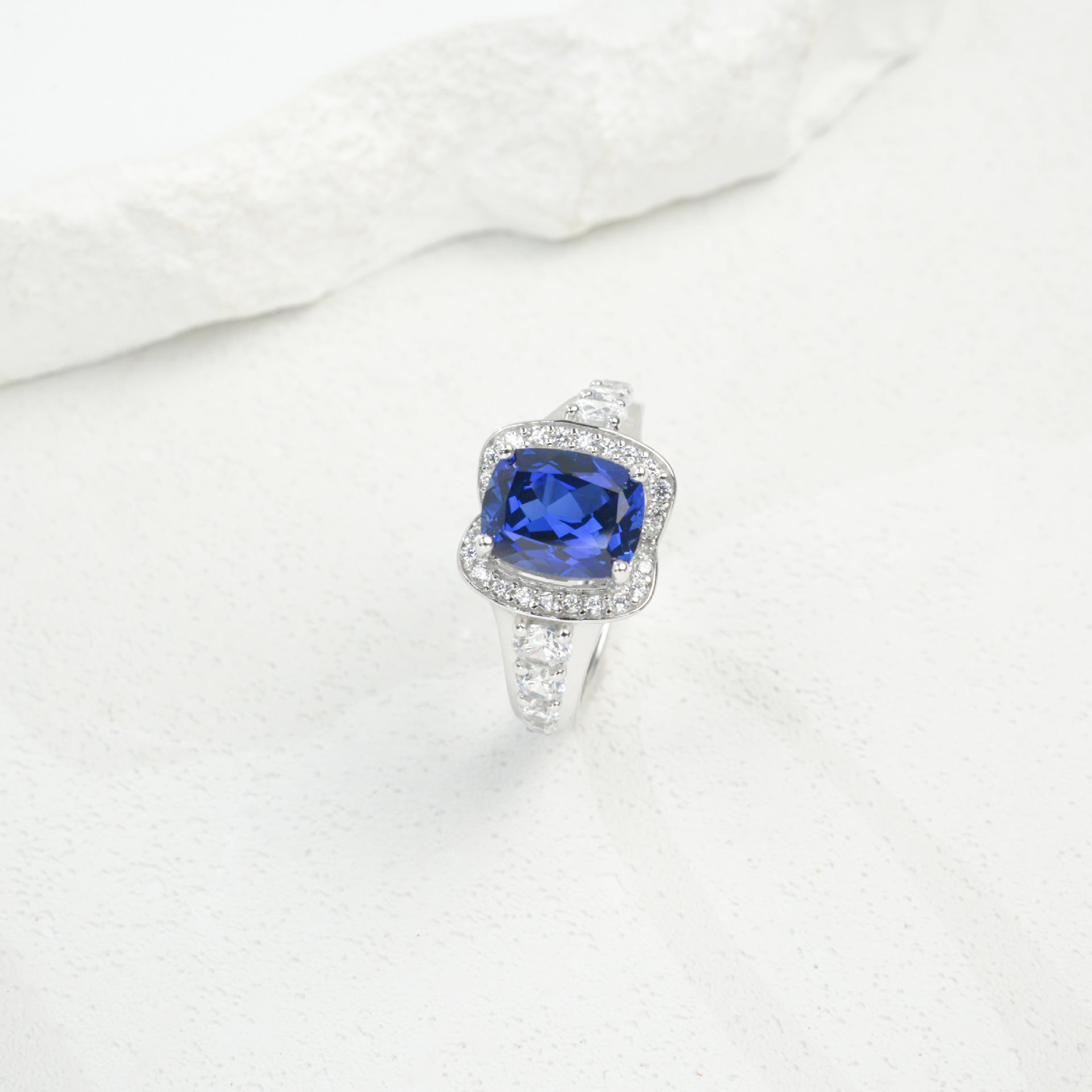 S925 Sterling Silver Lab Sapphire Ring for Women, Versatile - Photo 4