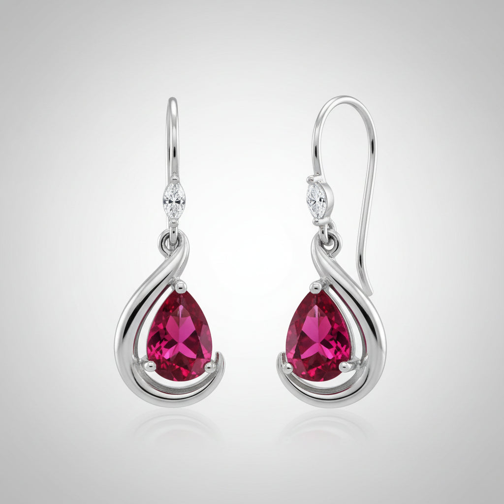 S925 Sterling Silver Lab Ruby Rotating Teardrop Earrings, Vintage Creative Premium - Photo 1