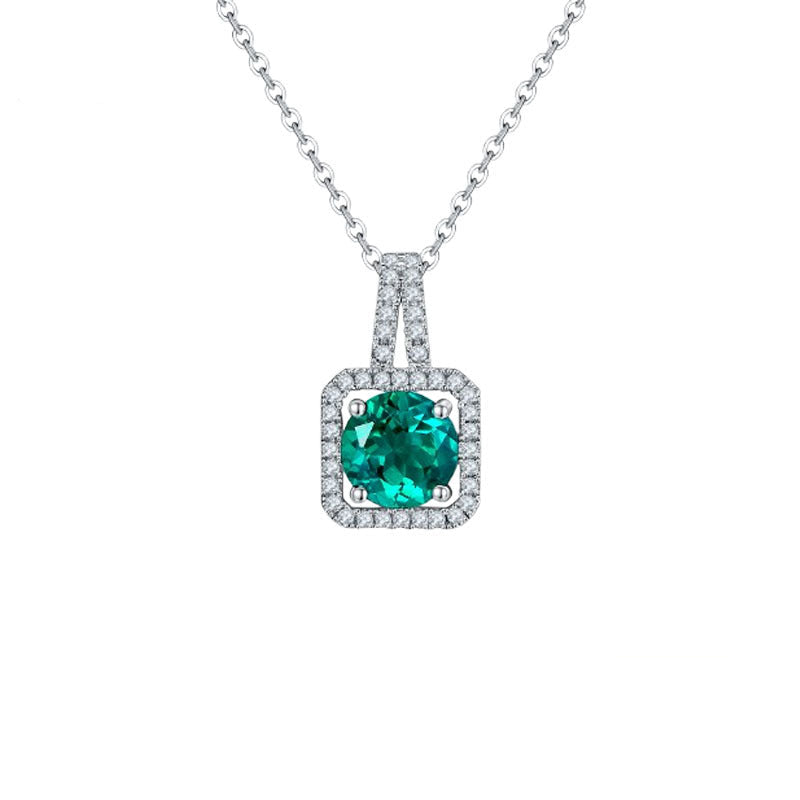 925 Sterling Silver Lab Emerald Round Pendant Necklace, Premium for Women - Photo 5