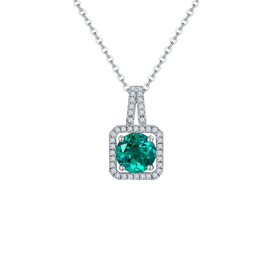 925 Sterling Silver Lab Emerald Round Pendant Necklace, Premium for Women - Photo 5