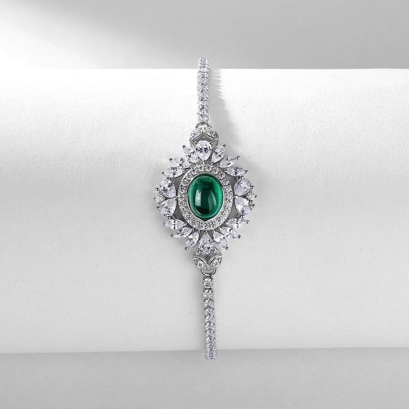 925 Sterling Silver Lab Emerald Sunflower Halo Bracelet, Premium Versatile - Photo 2