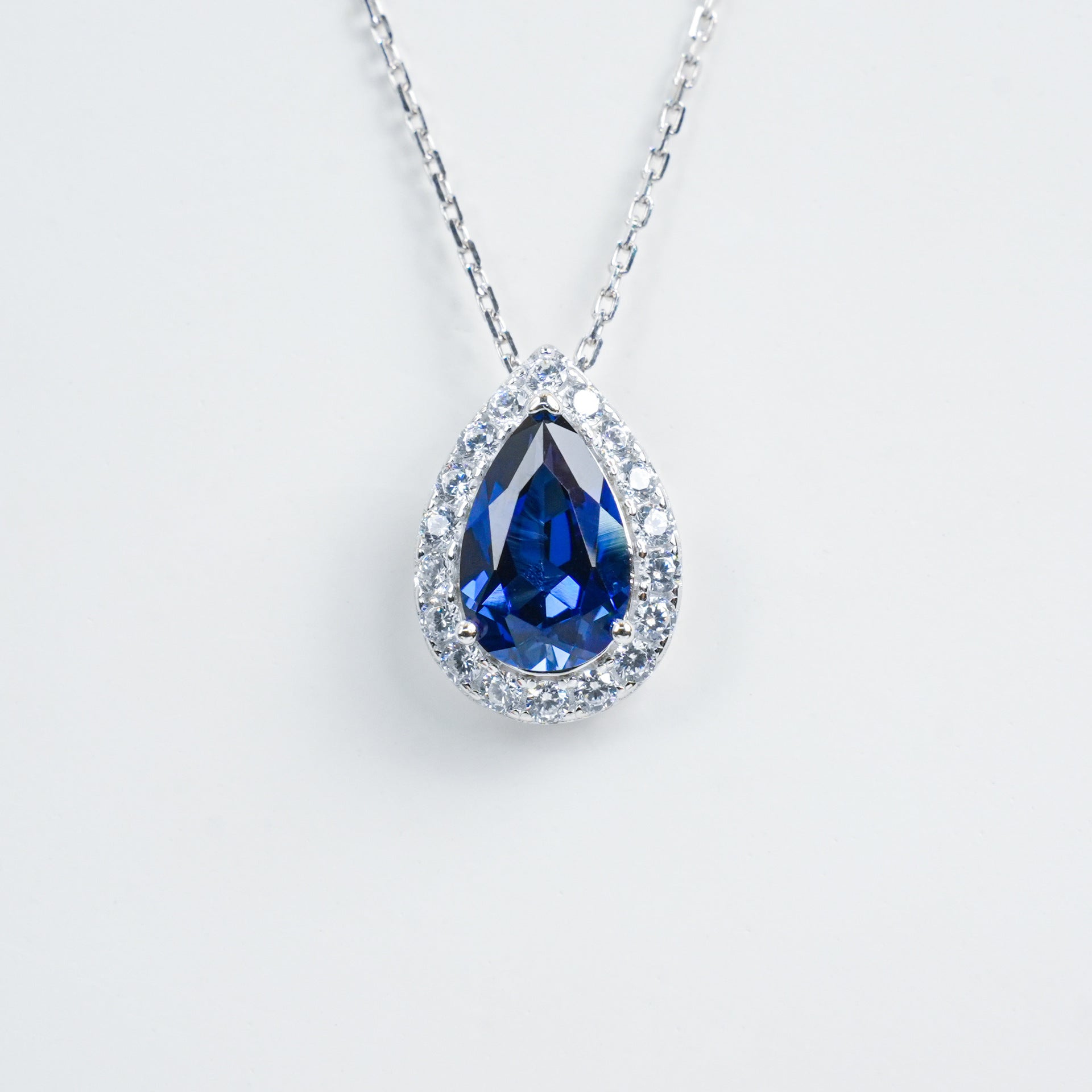 925 Sterling Silver Lab Sapphire Necklace for Women, Minimalist Premium Versatile - Photo 5