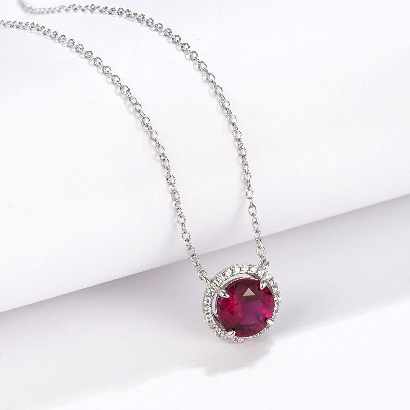 Round Pigeon Blood Ruby Pendant Necklace S925 Silver Diamond - Photo 3