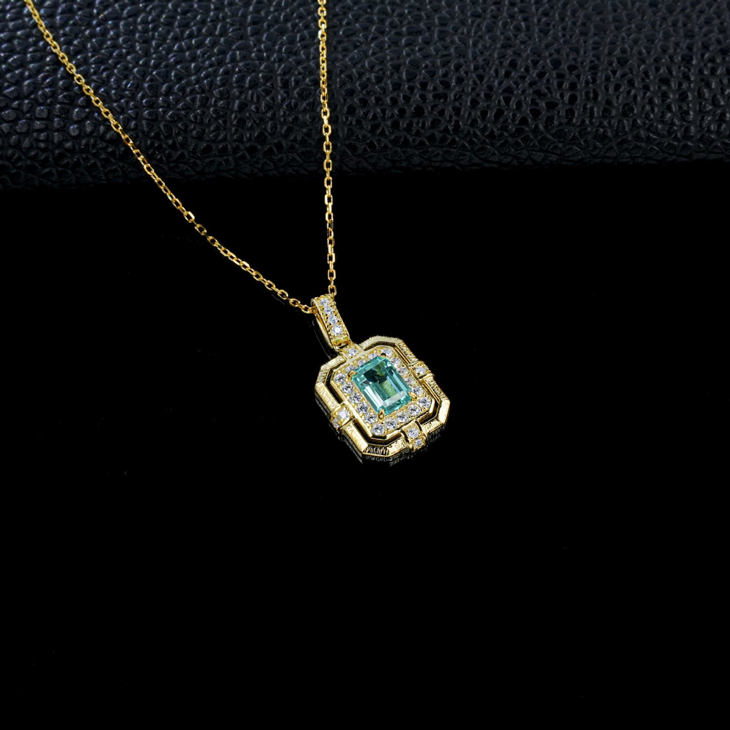 Vintage 925 Silver Emerald Necklace, Full Diamond Halo - Photo 3