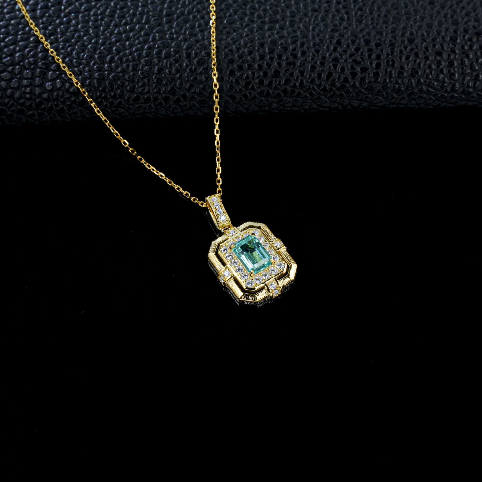 Vintage 925 Silver Emerald Necklace, Full Diamond Halo - Photo 3