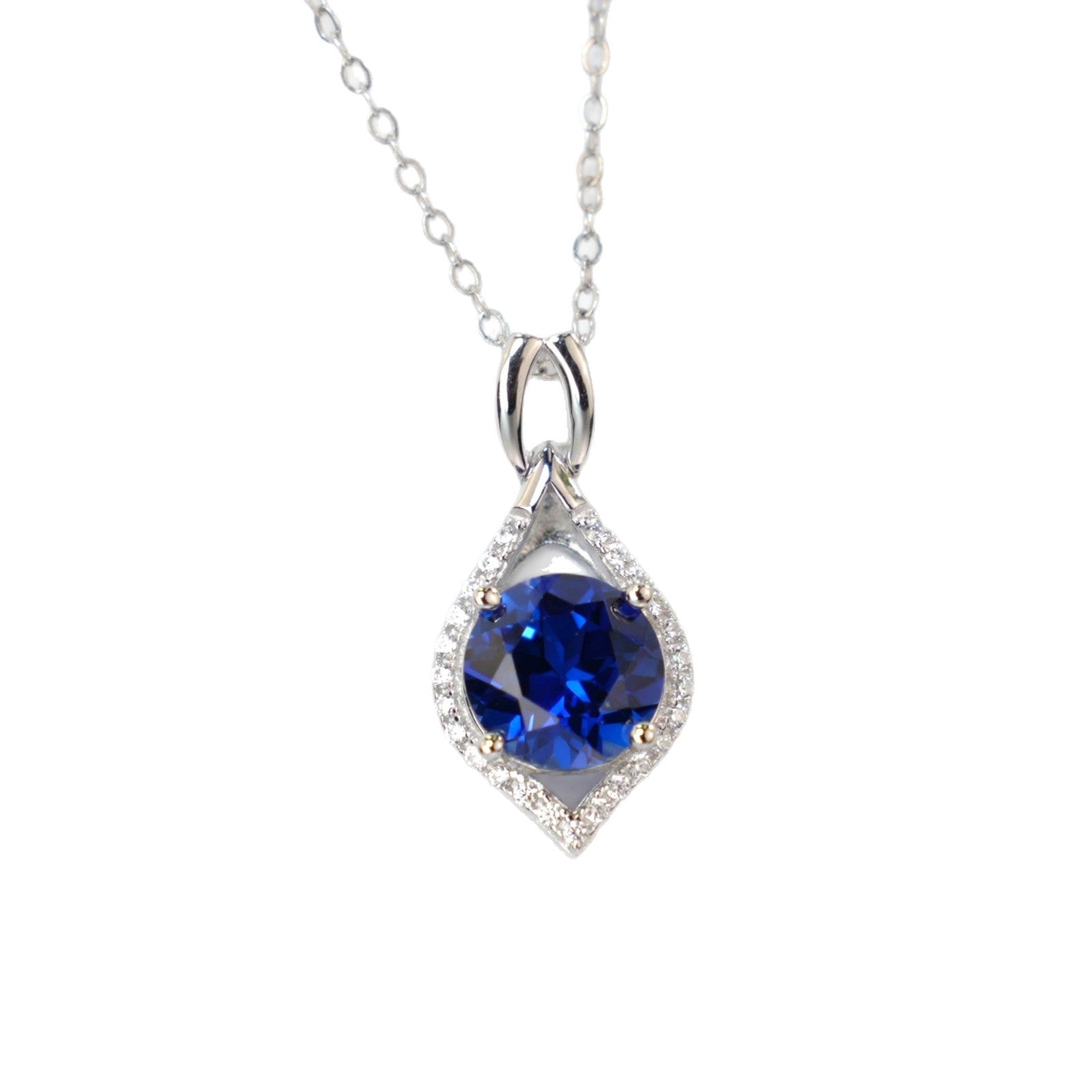 S925 Sterling Silver Lab Sapphire Teardrop Choker - Photo 5