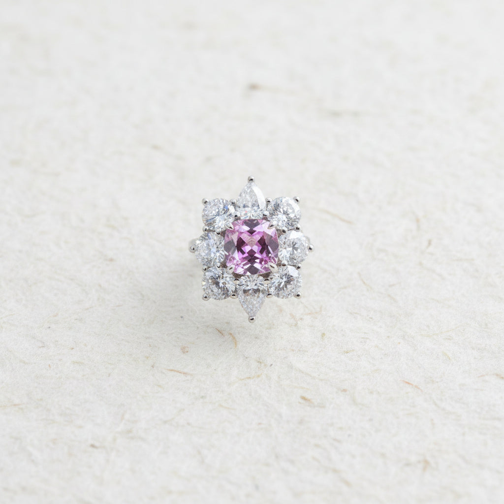 S925 Sterling Silver Lab Padparadscha Pink Sapphire Ring, Vintage Premium for Women - Photo 5