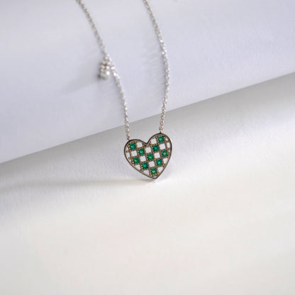 S925 Sterling Silver Lab Emerald Heart Pave Choker Necklace, for Women - Photo 1