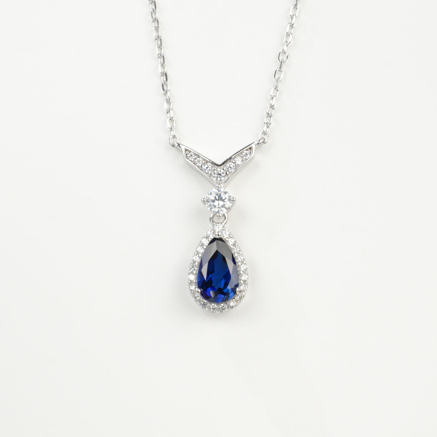 S925 Lab Sapphire Necklace, Sterling Silver Premium - Photo 6