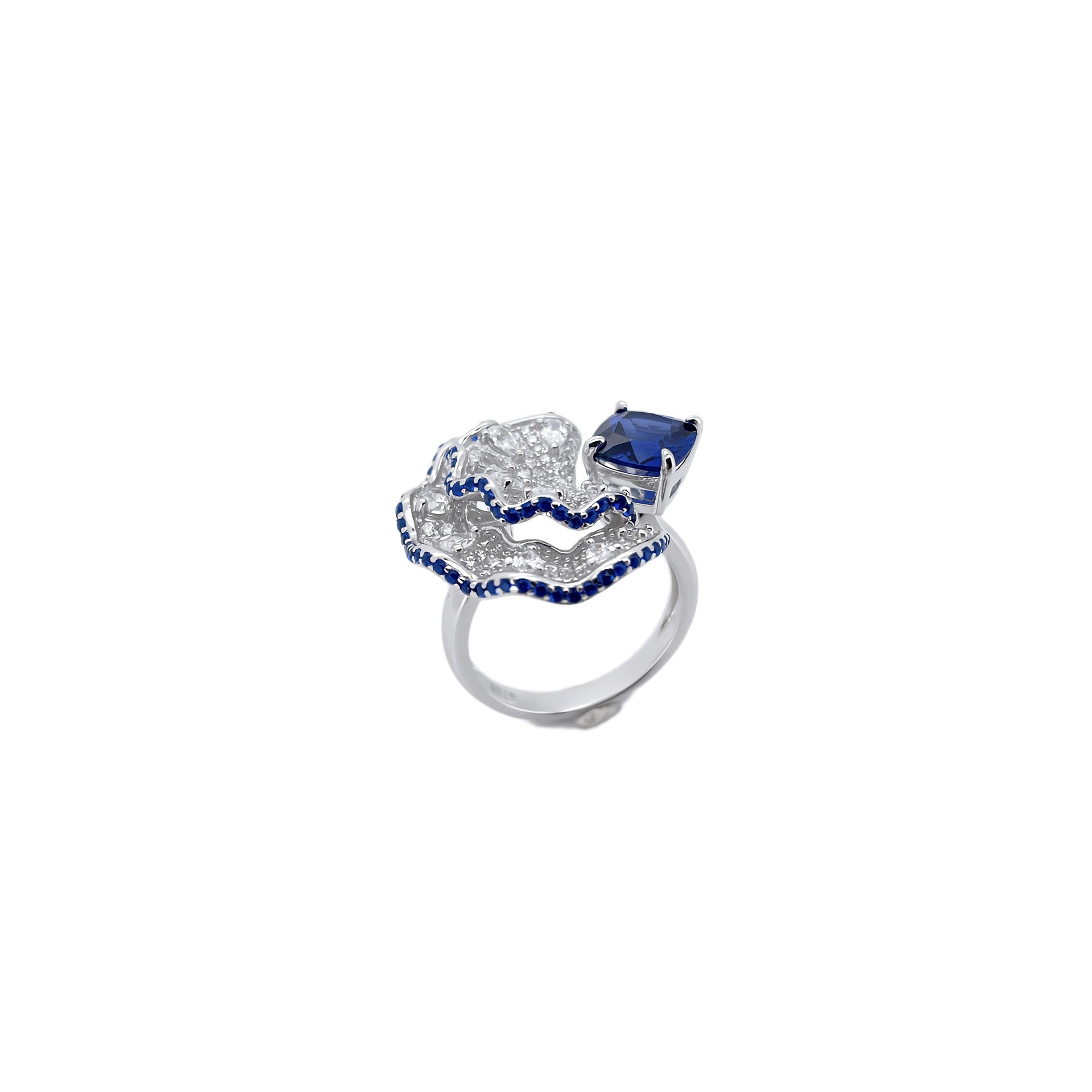 S925 Silver coloured Gemstone Irregular Wave Edge Ring Cushion, Artistic Versatile Ring - Photo 6