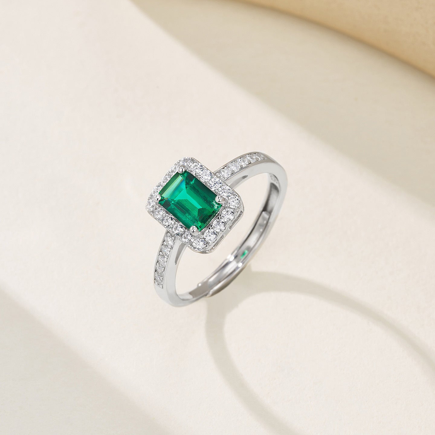 S925 Sterling Silver Lab Emerald Ring, Vintage - Photo 2