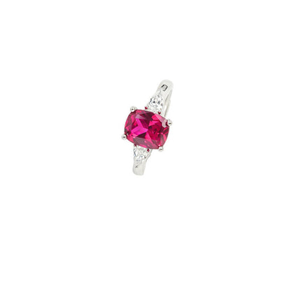S925 Sterling Silver Lab Pigeon Blood Ruby Ring for Women, French Vintage Elegant - Photo 1