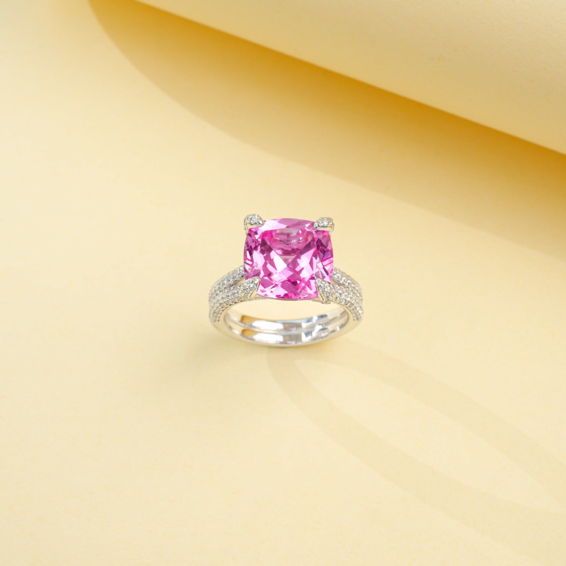 S925 Sterling Silver Lab Padparadscha Pave Ring - Photo 2