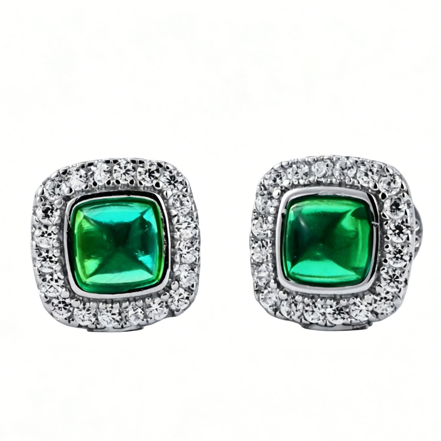 S925 Sterling Silver Lab Emerald Earrings, Premium - Photo 5