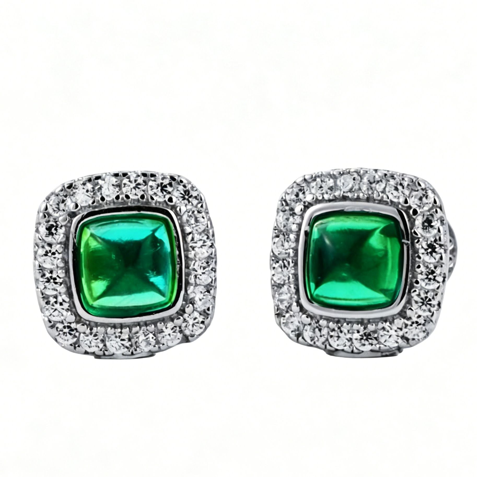S925 Sterling Silver Lab Emerald Earrings, Premium - Photo 5