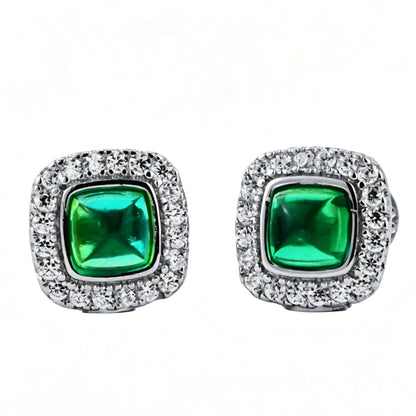 S925 Sterling Silver Lab Emerald Earrings, Premium - Photo 5