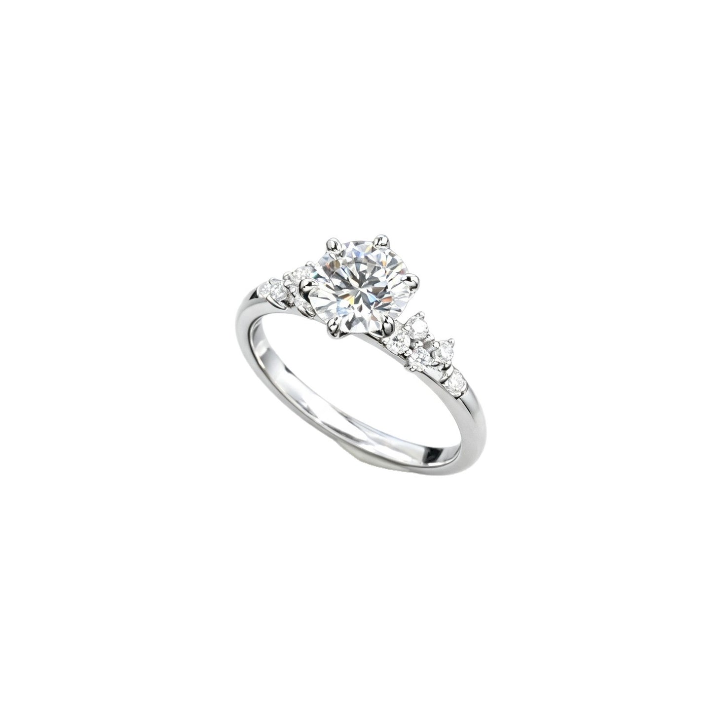 S925 Silver 6-Claw Lab Diamond Ring, Diamond Pave Proposal - Photo 5