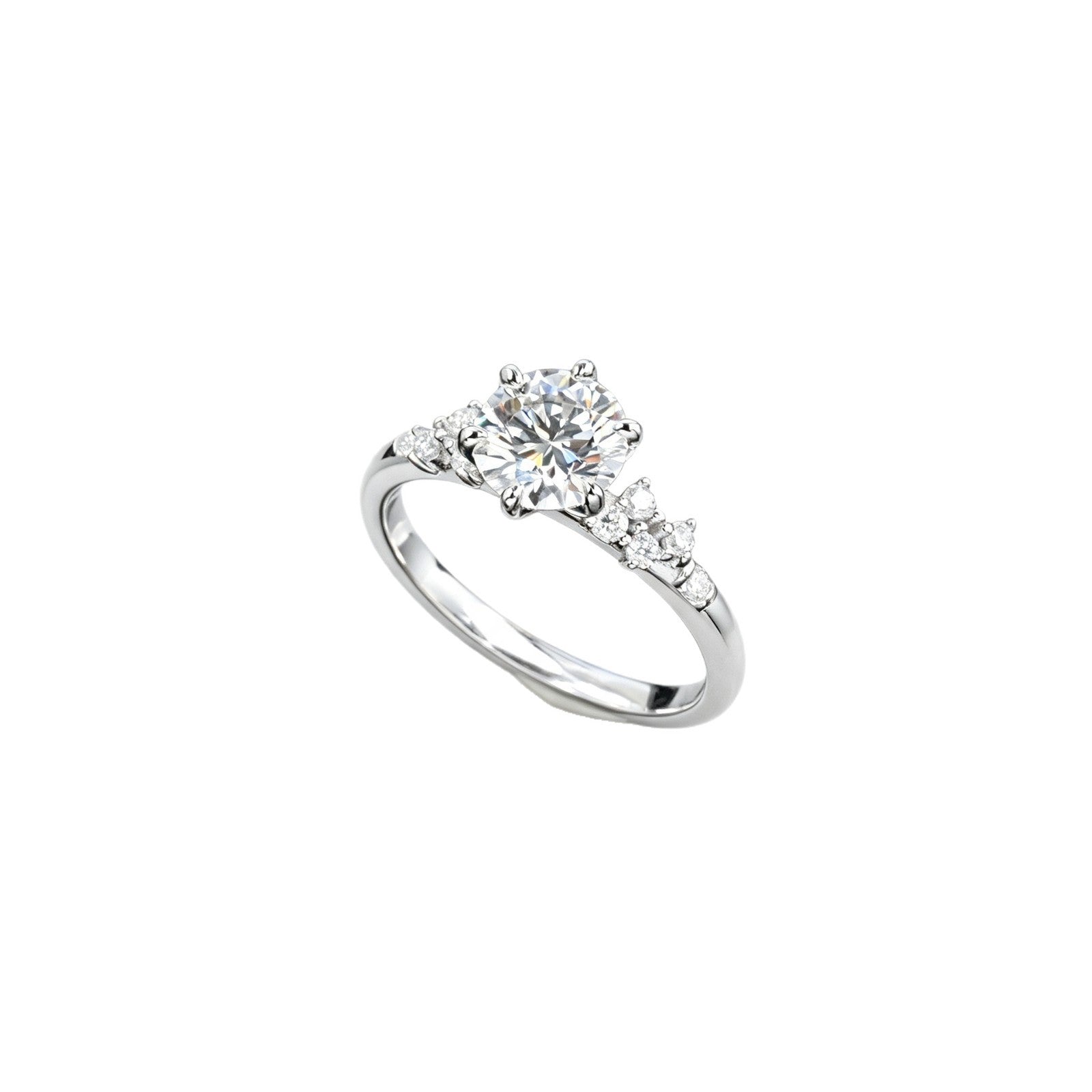 S925 Silver 6-Claw Lab Diamond Ring, Diamond Pave Proposal - Photo 5
