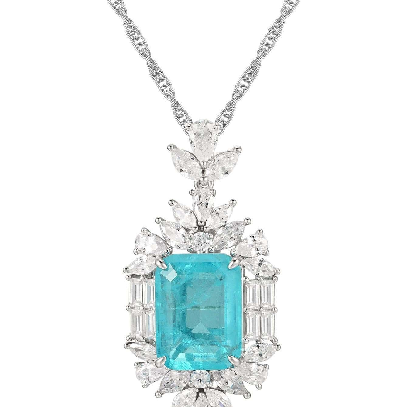 S925 Silver Emerald-Cut Paraiba Pendant Necklace Halo, Versatile Premium - Photo 2