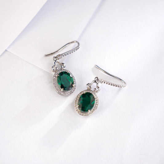 S925 Sterling Silver Lab Emerald Round Earrings, Gown Versatile - Photo 3