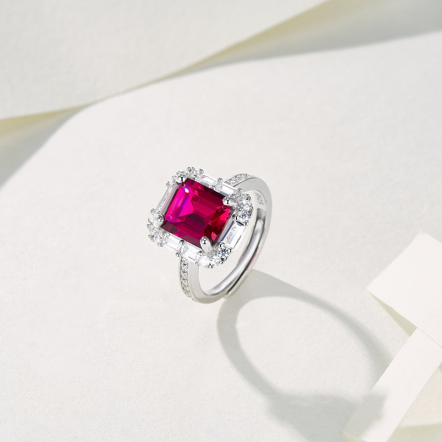 S925 Sterling Silver Lab Pigeon Blood Ruby Ring, Versatile Designer - Photo 3