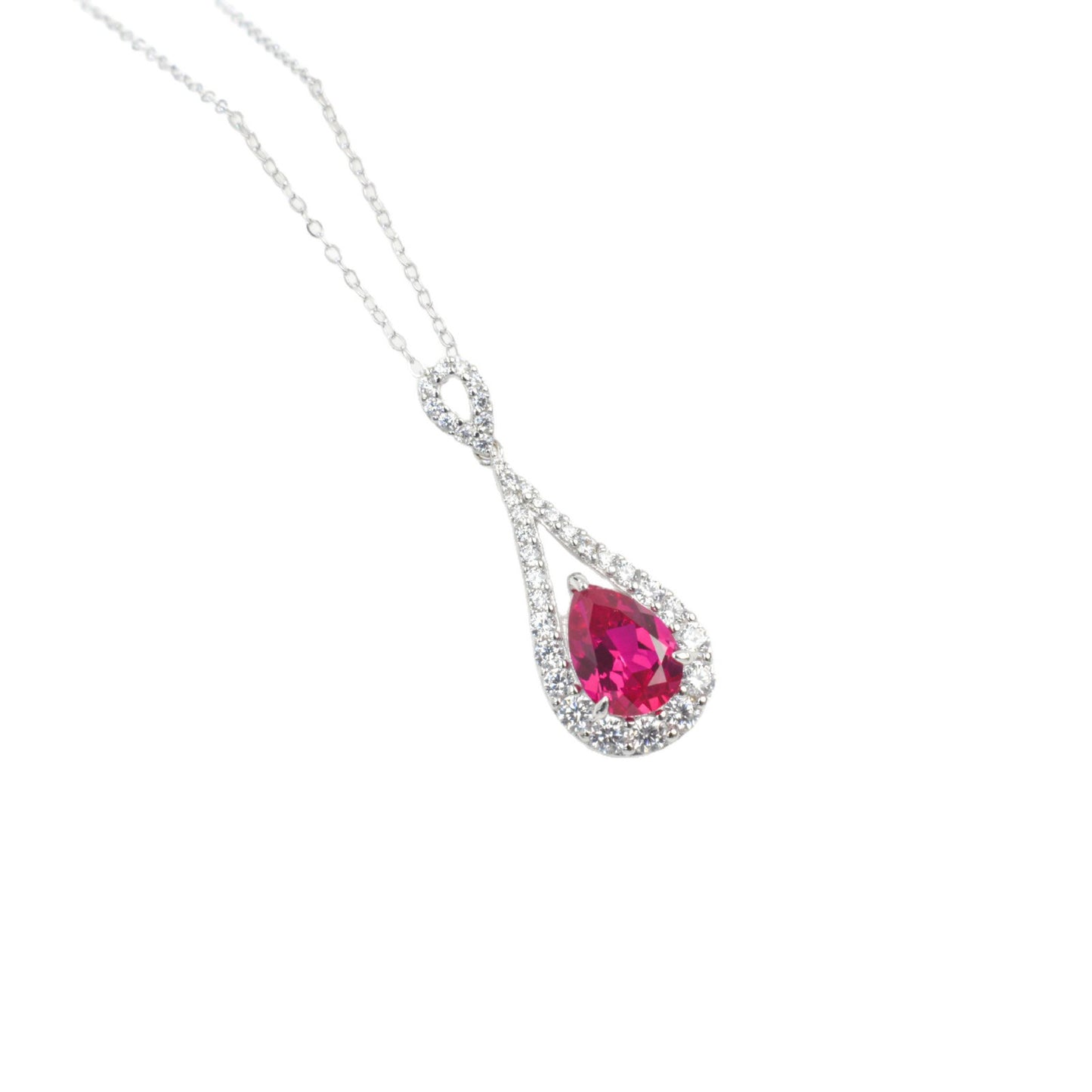 S925 Sterling Silver Lab Ruby Teardrop Necklace for Women, French - Photo 5