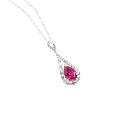 S925 Sterling Silver Lab Ruby Teardrop Necklace for Women, French - Photo 5
