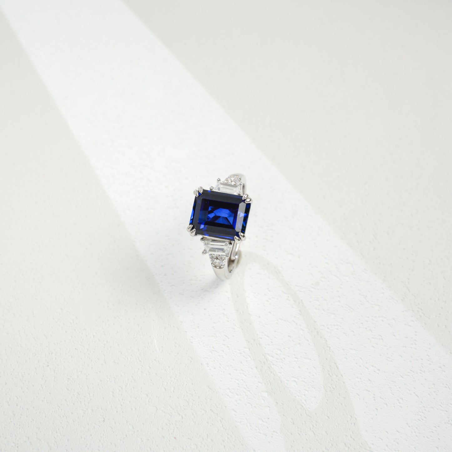 S925 Sterling Silver Square Lab Sapphire Ring, Premium Elegant - Photo 4