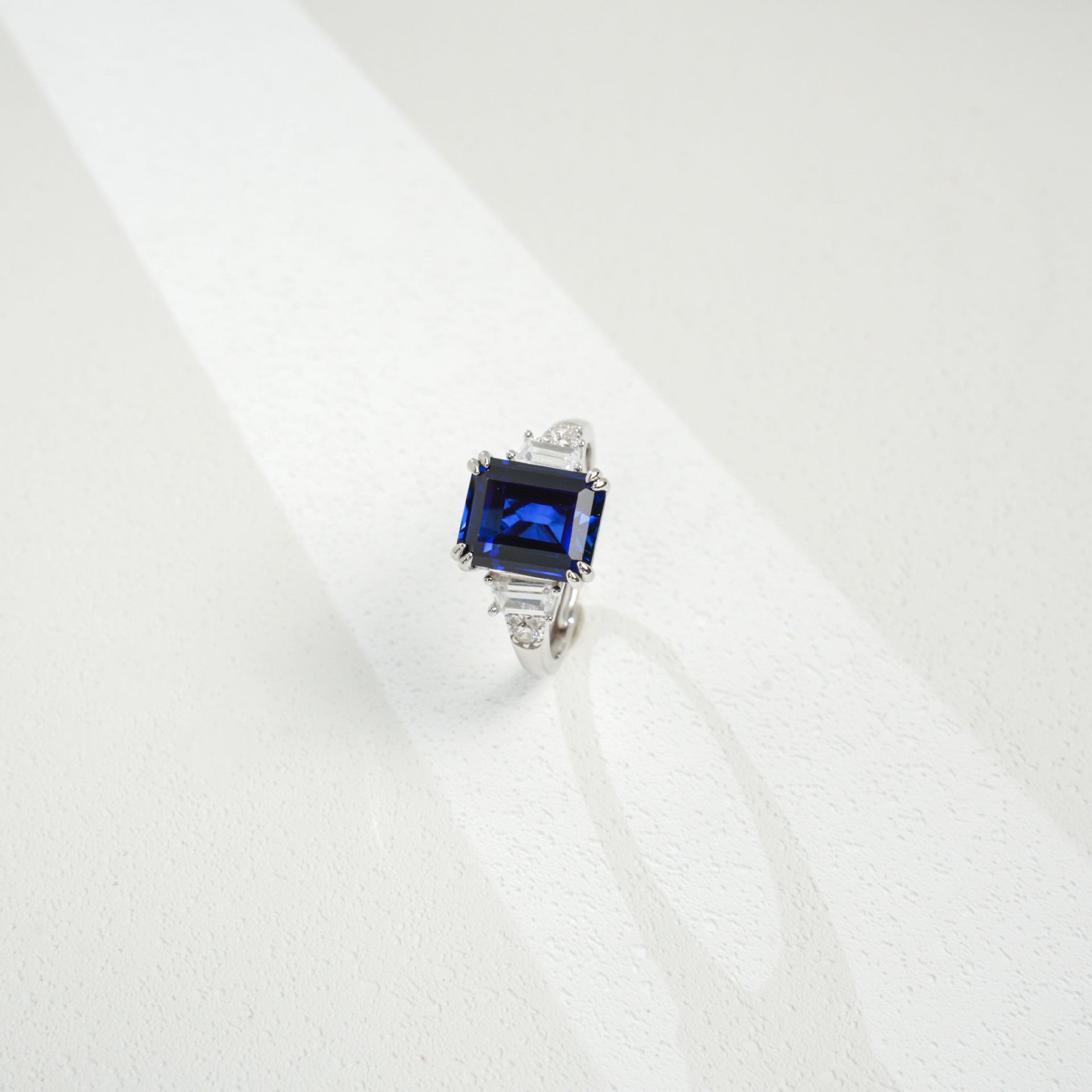 S925 Sterling Silver Square Lab Sapphire Ring, Premium Elegant - Photo 4