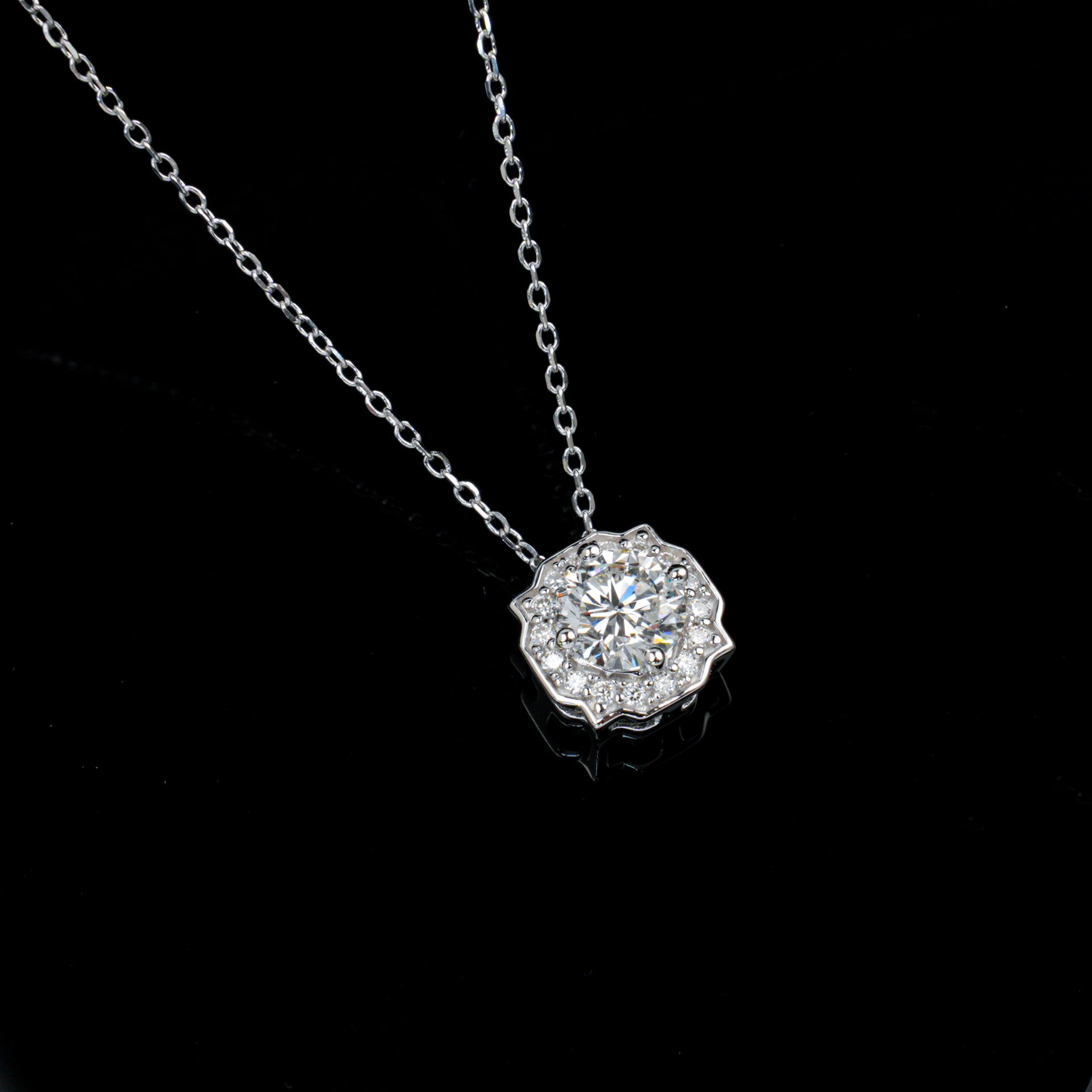 S925 Sterling Silver Lab Diamond Square Halo Choker Necklace, Minimalist Premium - Photo 3