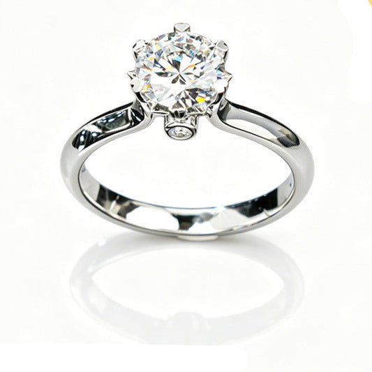 925 Sterling Silver Lab Diamond Six-Prong Ring, Premium for Women - Photo 1