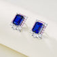 S925 Sterling Silver Lab Sapphire Earrings, Simple Women's Rectangle - Photo 2
