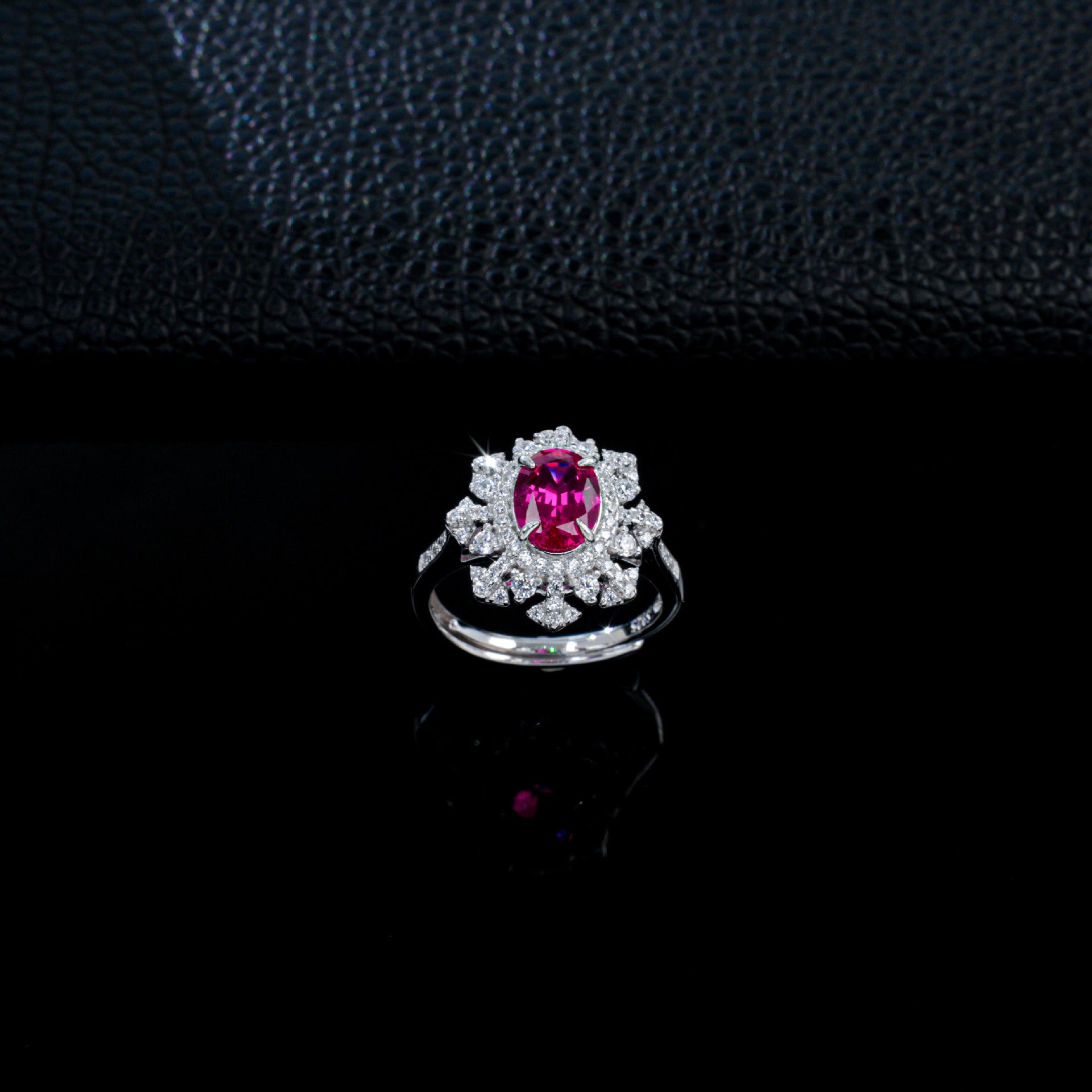S925 Sterling Silver Lab Ruby Snowflake Open Ring - Photo 4