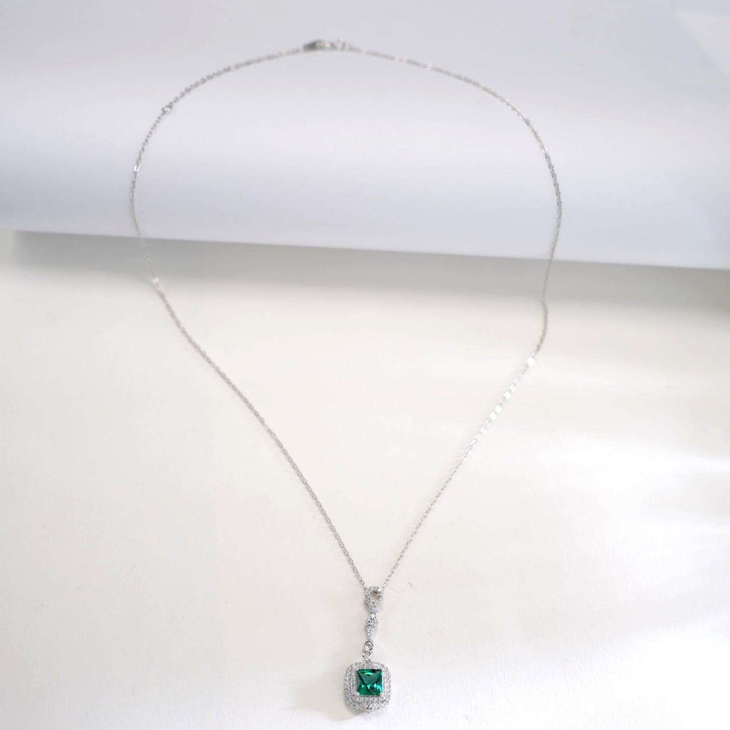 S925 Sterling Silver Lab Emerald Square Pave Choker Necklace, for Women - Photo 2