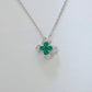 S925 Sterling Silver Lab Emerald Four-Leaf Clover Halo Pendant Necklace, Premium for Women - Photo 2
