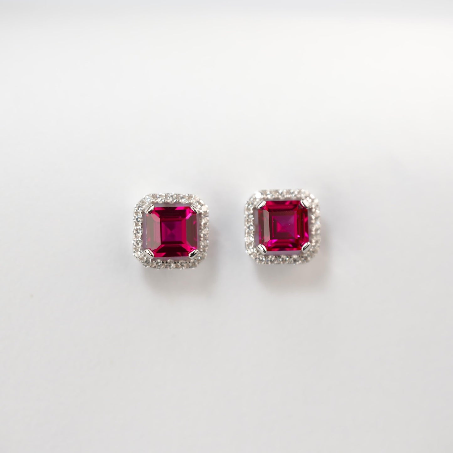 Lab Ruby S925 Silver Stud Earrings Sparkling Elegant Premium - Photo 2