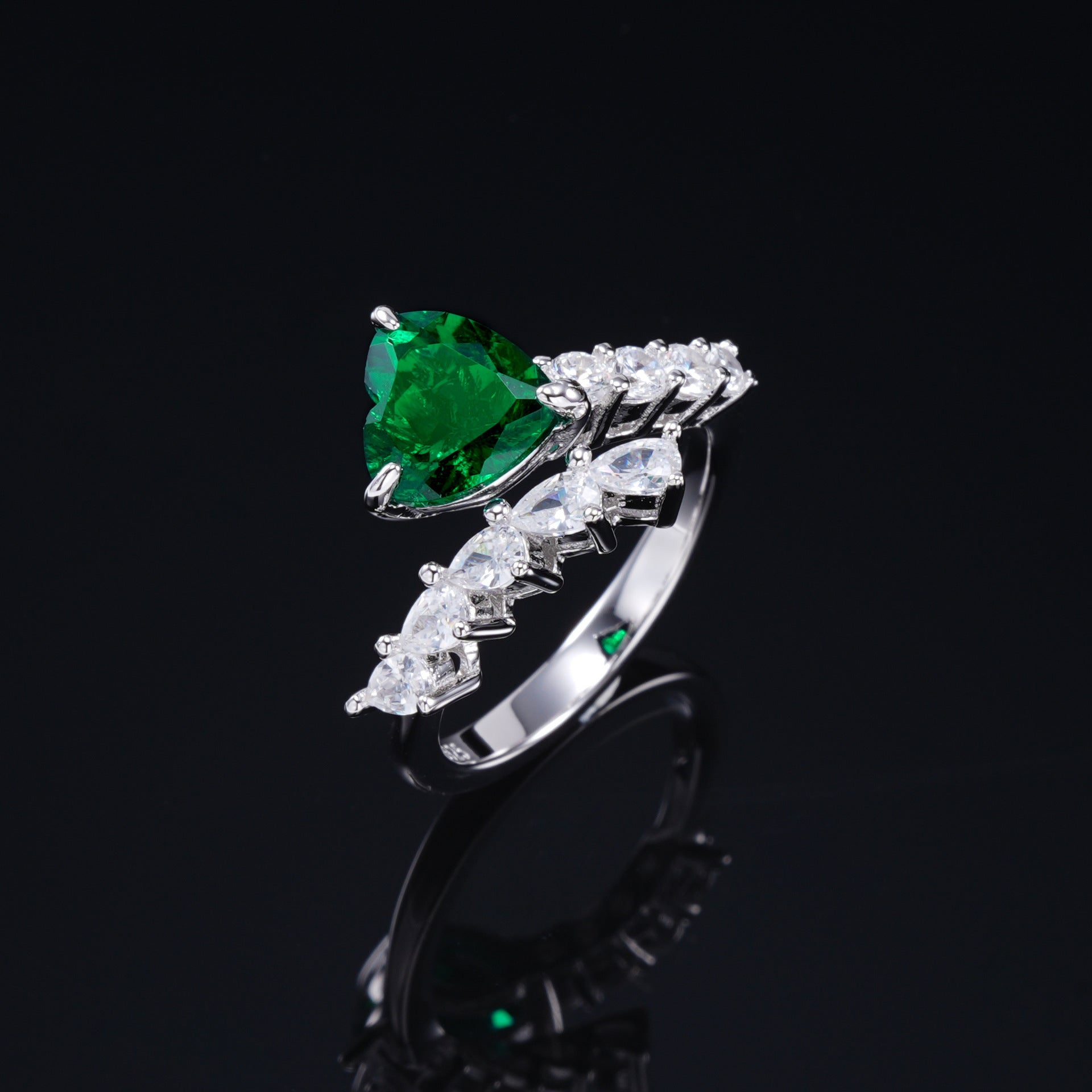 S925 Sterling Silver Lab Emerald Ring, Versatile Open Ring - Photo 2