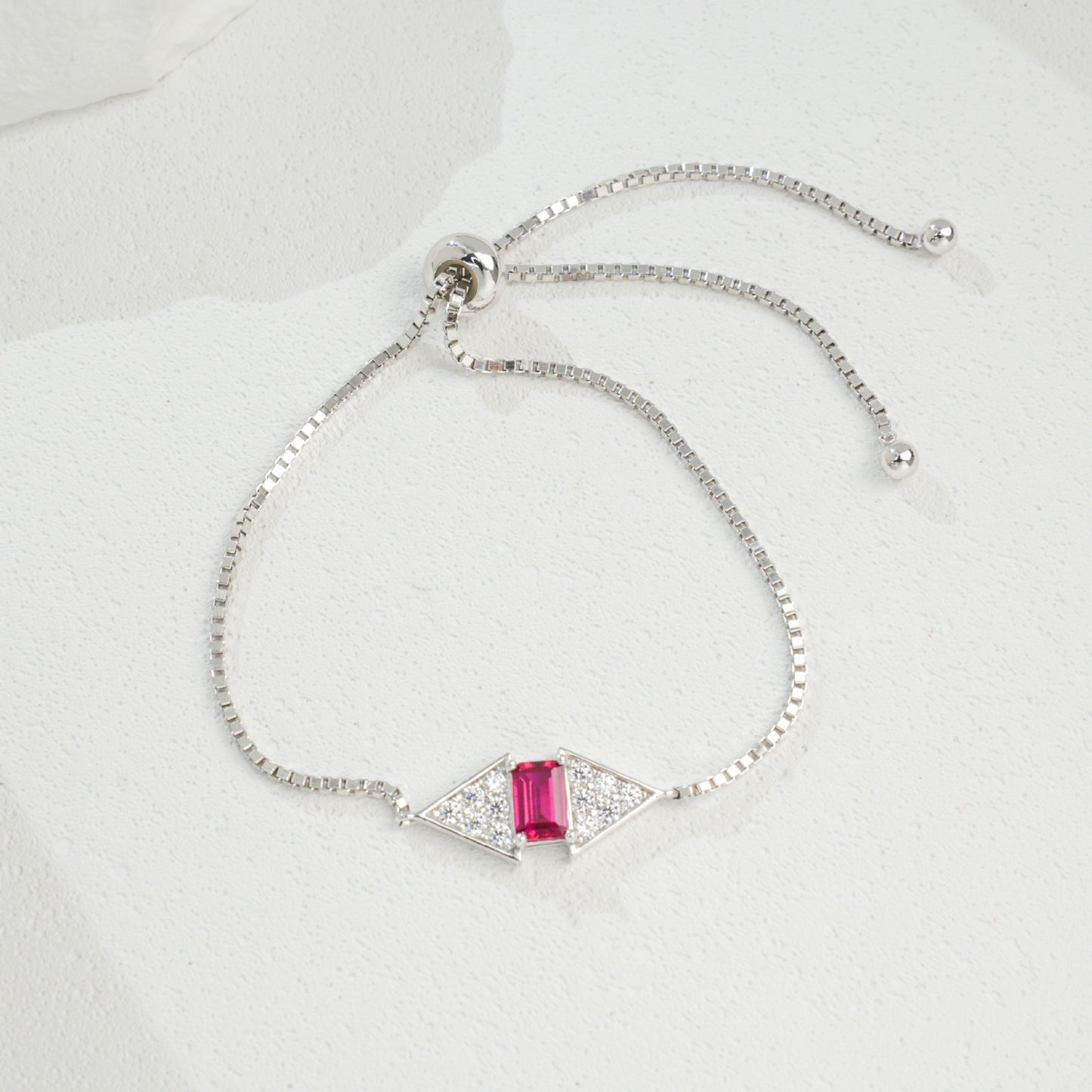 S925 Sterling Silver Lab Ruby Bracelet for Women, Premium Adjustable - Photo 3